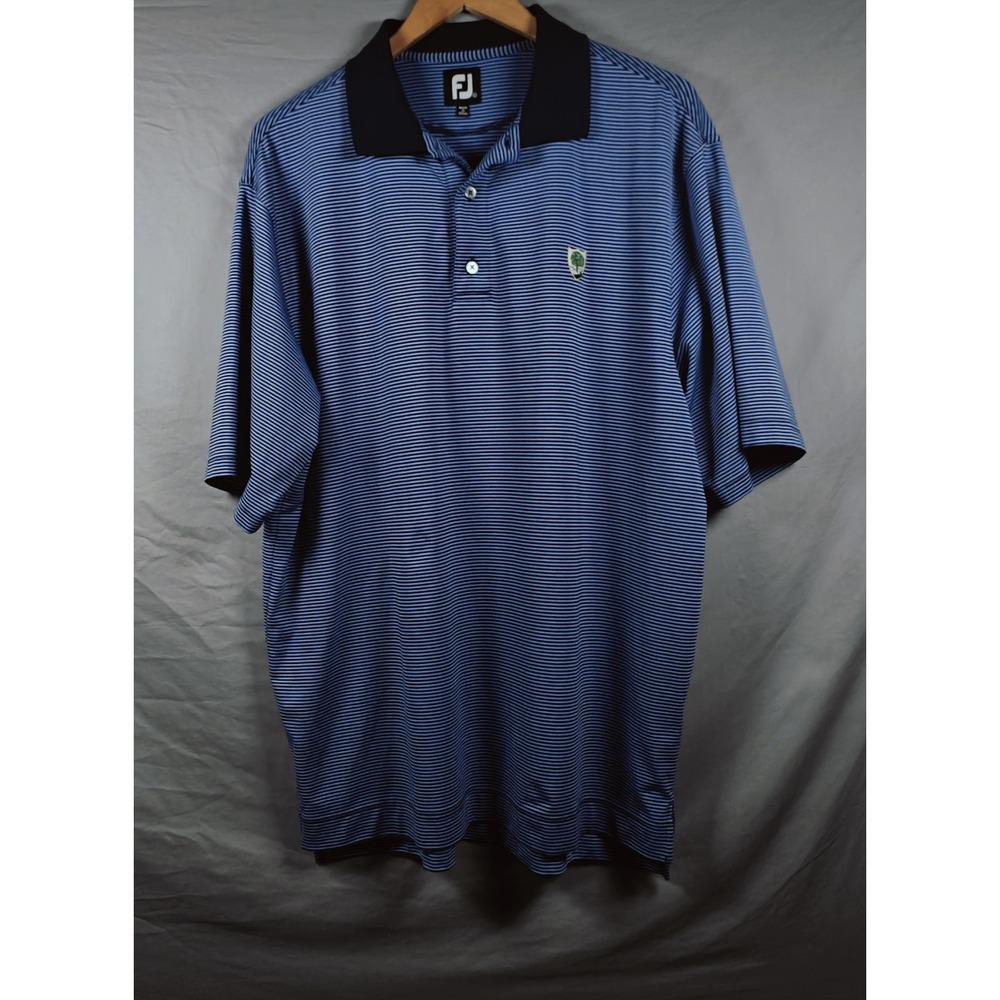 FootJoy Polo Shirt Mens Large Blue Striped Golf Performance Polyester Wicking